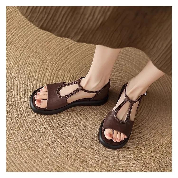 Fashion Women Cow Leather Narrow Band Low Heel Exposed Toes Fashionable 2025 Summer New Casual Elegant Platforms Women's Sandals
