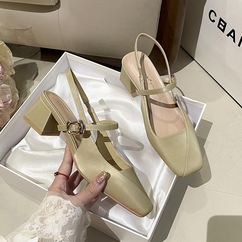 

Summer new nude thick heel Mary Jane shoes women s rear empty word with high heel sandals thick heel 39 светло-желтого