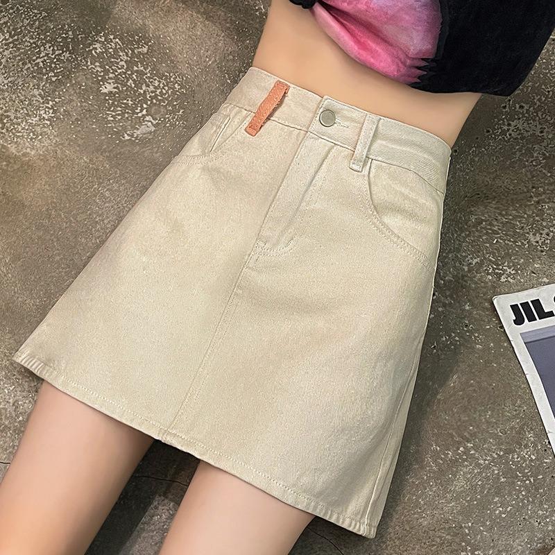 Letní džínová sukně pro ženy s malou áčkovou sukní pro dívky s luxusními kapsami a ručně šitou džínovou sukní