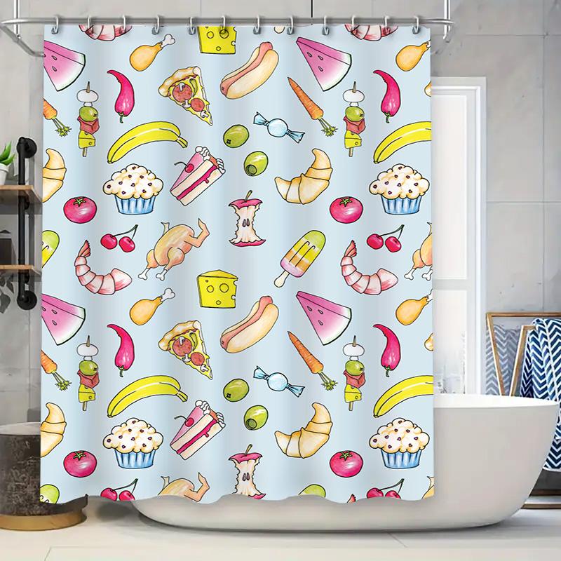 

Kitchen Decorative Shower Curtains Cartoon Print Blue Backdrops Bathroom Window Coverings Water Repellent Waterproof Washable Si W60H190(CM)-1 Pcs