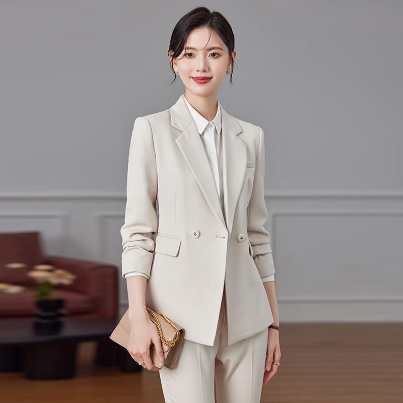 Women's Business Casual Blazer & Wide-Leg Pants Suit Set