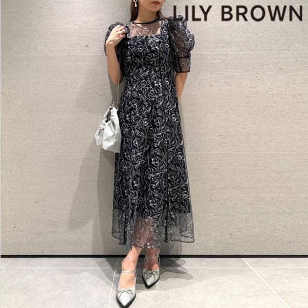 [SALE40%OFF] [Immediate delivery] LILY BROWN One Piece Tulle Embroidery Dress Short Sleeve Long Length Transparency Sheer Occasion Wedding lwfo244017