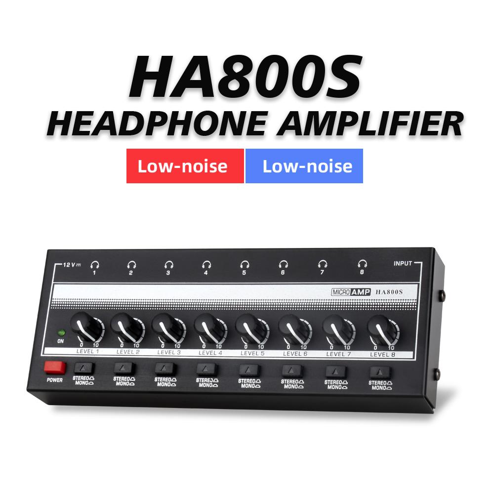 8 Channels Mini Headphone Amplifier Ultra-Compact Stereo Audio Amplifier with Power Adapter Earphone Splitter