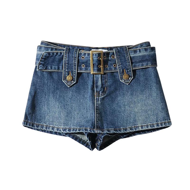 American Sexy High-Waisted Denim A-Line Mini Skirt for Women