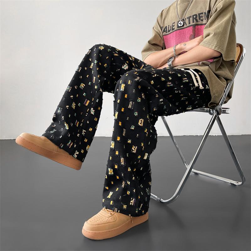 Pantaloni Uomo Moda Retrò Colorati a Quadri Pantaloni Uomo Streetwear Hip-hop Larghi con Fori Pantaloni Uomo M-3XL