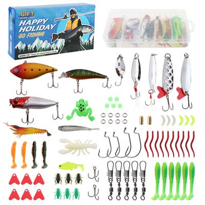 Conjunto de 78 peças de iscas para pesca em água doce e salgada, universal, adequado para água salgada e salmão, equipado com um conjunto completo de equipamentos de pesca