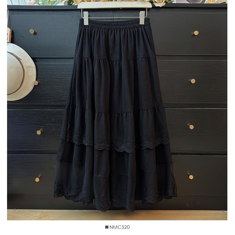 

Юбка с милым кружевом, женская осенняя, с высокой талией, драпированная, свободная, плиссированная, А-образная, юбка-зонтик one size fits all