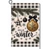 Hello Winter Garden Flag 12x18 Buffalo Plaid Golden Ornament Star Yard Decor | Vertical Double Sided Design Featuring Snowflakes, Pine Sprigs and a Bl