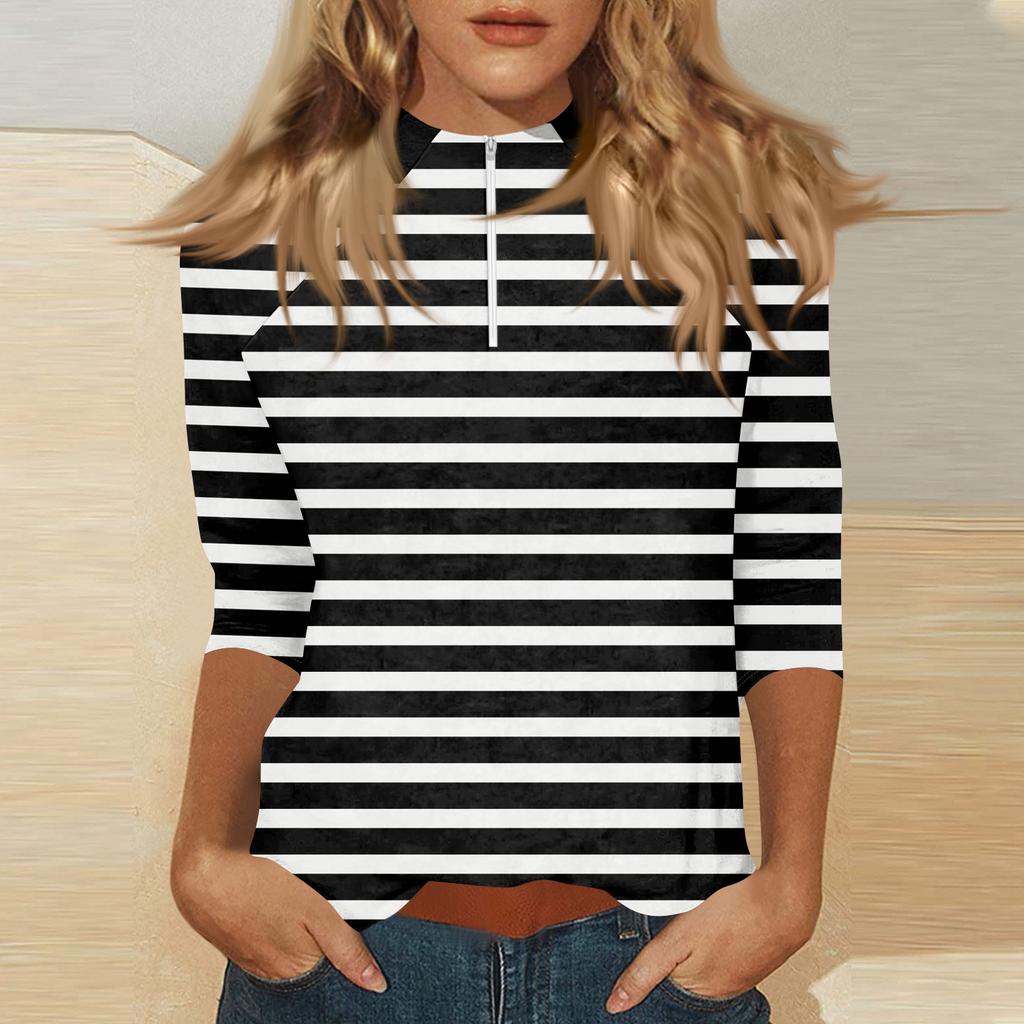 Women's Mock Neck, Zip,up, Color, 3/4 Sleeve Top