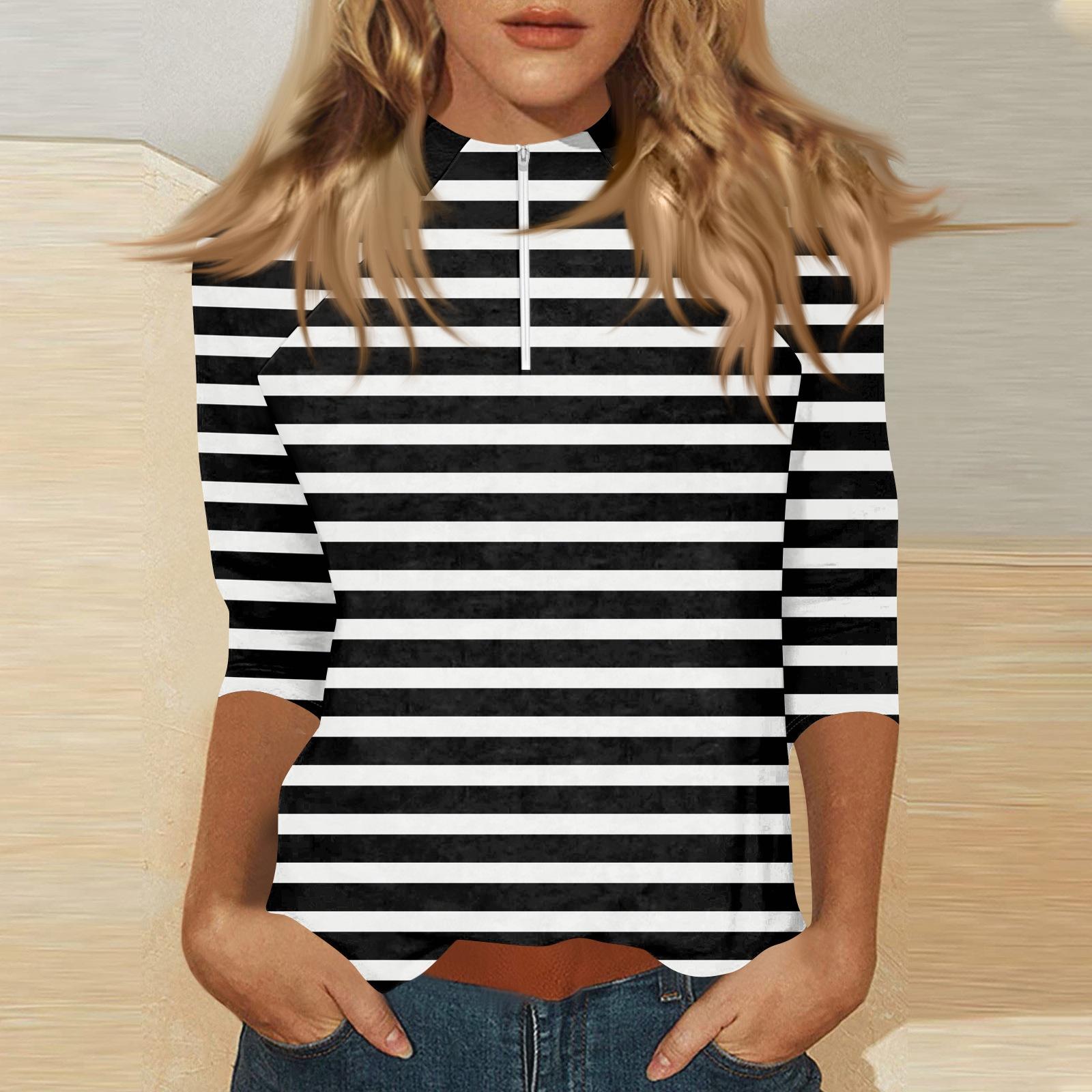 

Женский топ с воротником-стойкой, на молнии, цветной, с рукавом 3/4 S чёрный