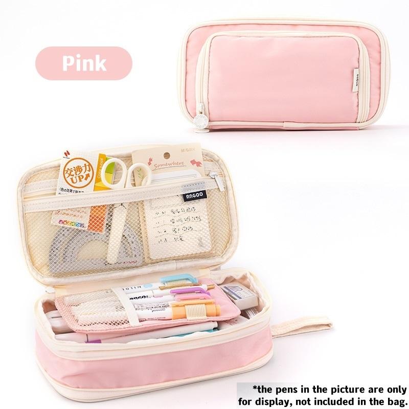 

Angoo Macaron Color Pencil Case Pen Bag Expandable Pocket Storage Pouch Organizer for Stationery Student A7292 рожевий