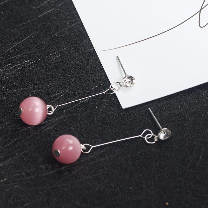Geometric Tulip Cat's Eye Stone Earrings with 925 Silver Needle