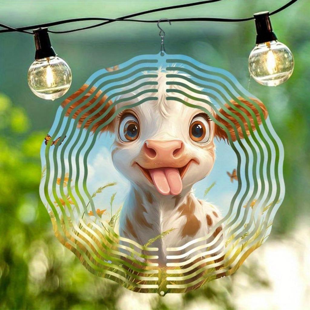 Hravý vyplazující jazyk kráva kovová zvonkohra venkovní zahradní dekorace rotující uklidňující modrý zvuk nejsou potřeba baterie sváteční dárek