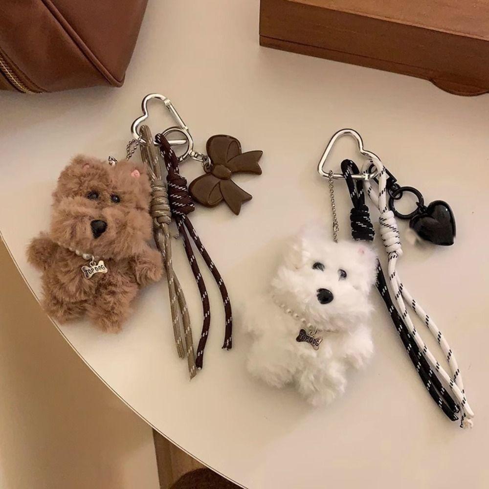 New Plush Doll Bag Pendant Coffee White Dog Car Keychain Bag Charm Gift
