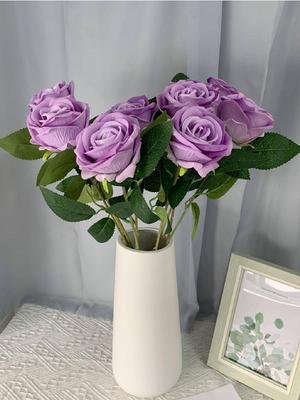 Lot de 6 roses artificielles en flanelle synthétique, bouquet ouvert, fausses roses pour décoration de mariage, de maison, de salon, bouquet de mariée
