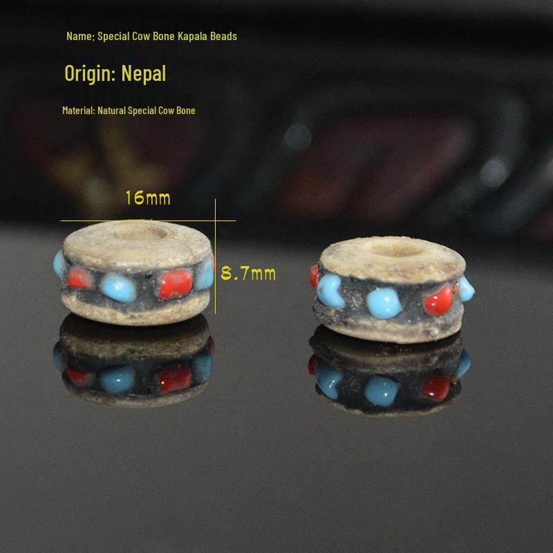 Natural Yak Bone Kapala Bead Bracelet with Buddhist Barrel Beads, Handmade and Original, Large Size Wenwan Accessory.