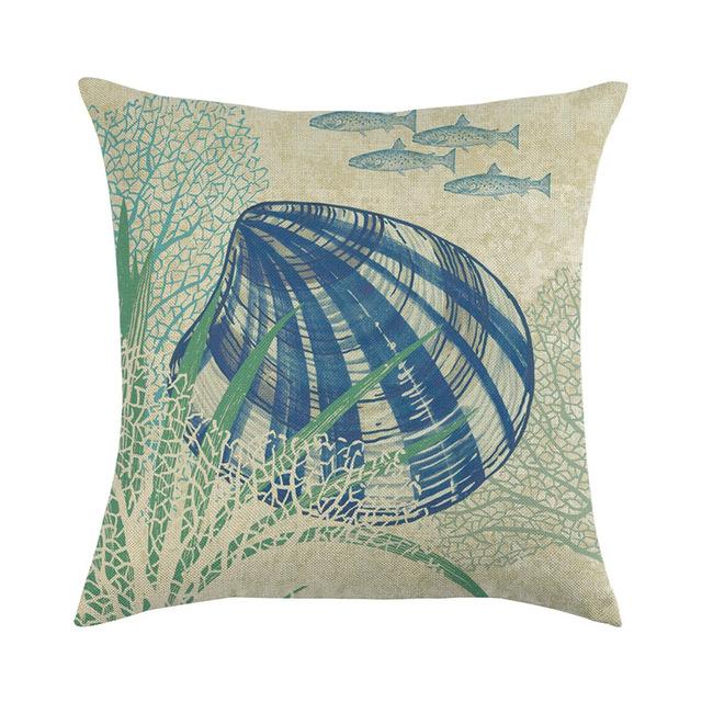 

Sea Marine Shell Cushion Cover Ocean Starfish Linen Pillow Case Sofa Home Decor Decorative Decoration Pillowcase 40x40cm(16x16in)