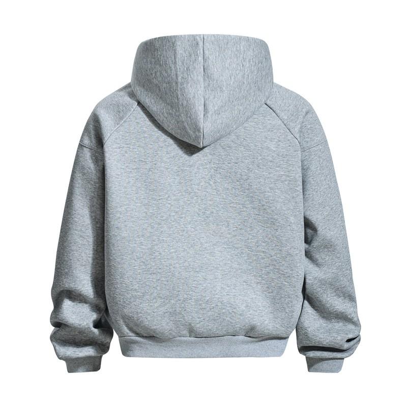 Unisex Streetwear Cropped Hoodie With Half-Zip Deconstructed Patchwork Drop Shoulder Pouch Pocket