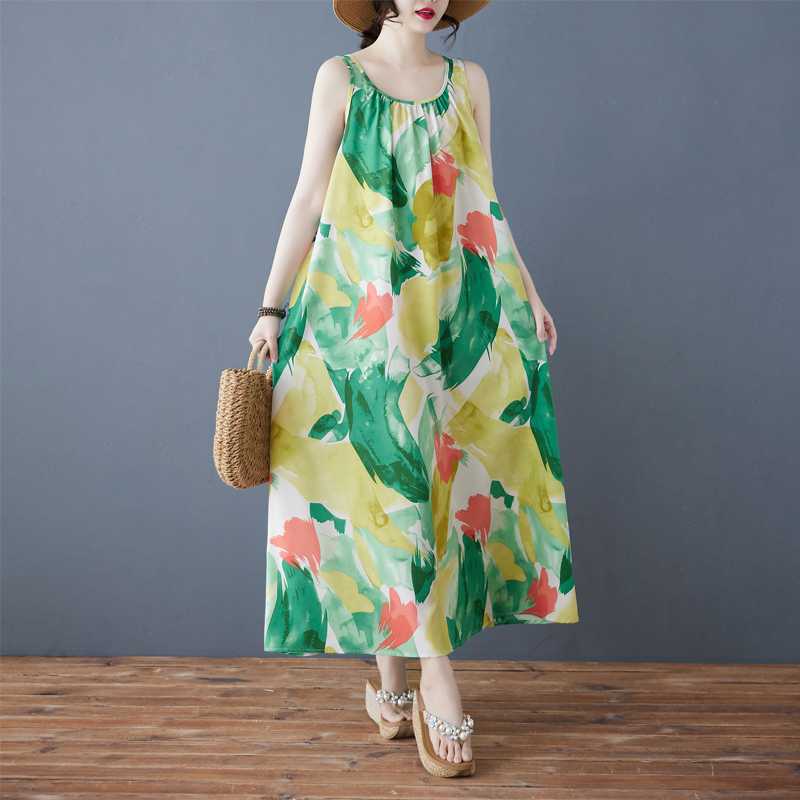 Women's Loose Chiffon Mid Length Dress Long Skirt
