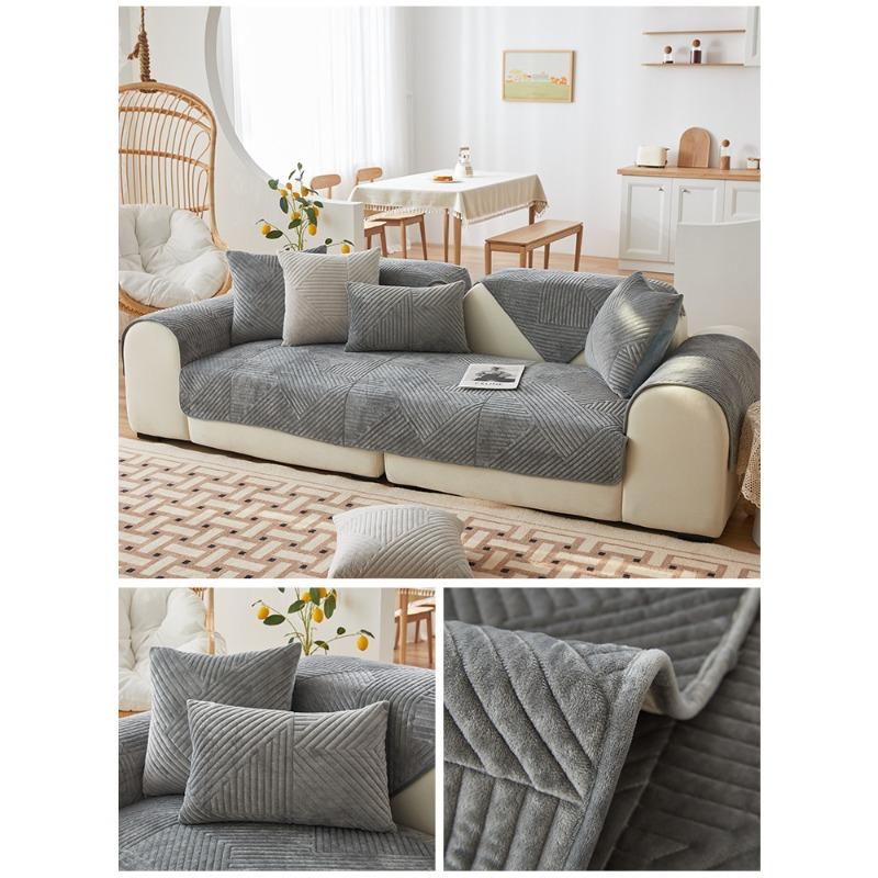 Nordic Short Plush Leather Sofa Cushion Non-Slip Modern Minimalist Four Seasons Universal Sofa Cover Cover Winter Fabric Cushion