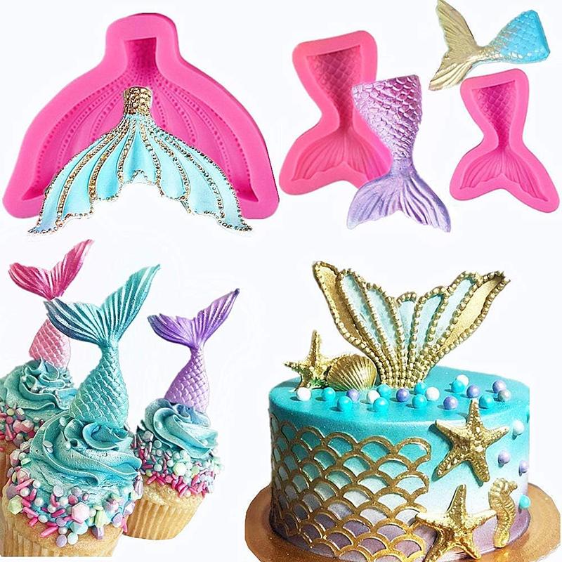 Mermaid Tail Cake Pan Under The Sea Silicone Mold For Baby Shower Birthday Party Chocolate Candy Cupcake Topper Decoration Tools