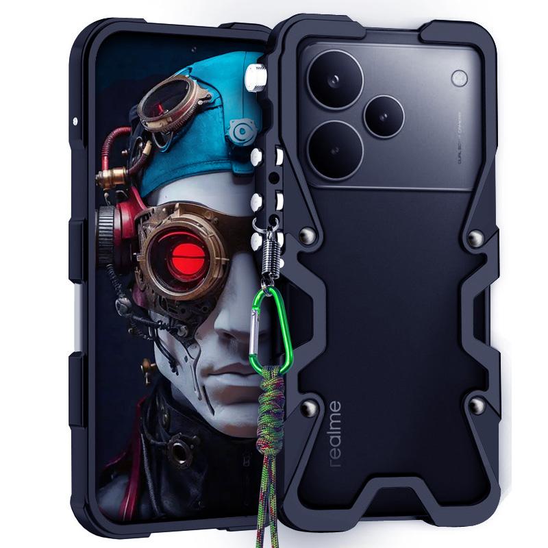 Zimon Luxury Armor Metal Aluminum Phone Bumper For Realme P4 Narzo70 P1 Narzo 70 Pro Cover Mechanical Purely Handmade Skull Case