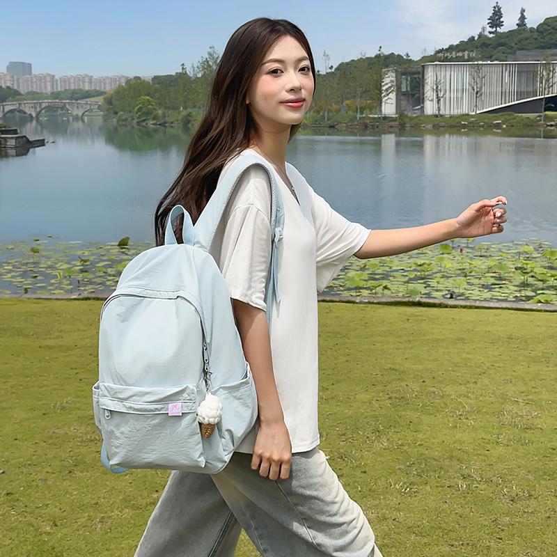 Solid Color Student Schoolbag Women's Large Capacity Backpack Men's Travel Backpack
