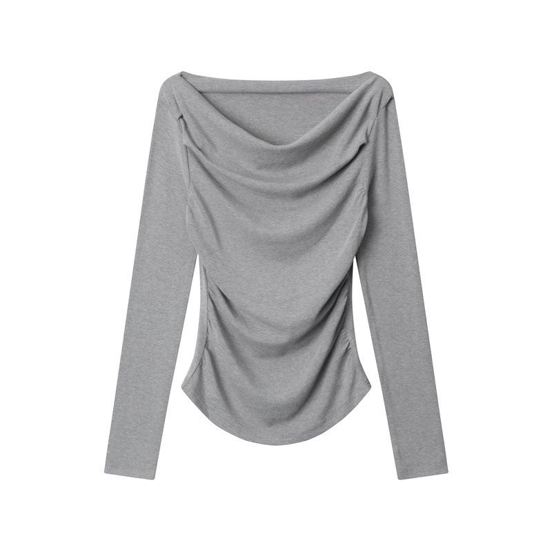 HeyHenry Herbst 2025 Wasserfallausschnitt Ein-Schulter-Top für Damen - Unregelmäßiges Design, Lange Ärmel, Kurzer Stil