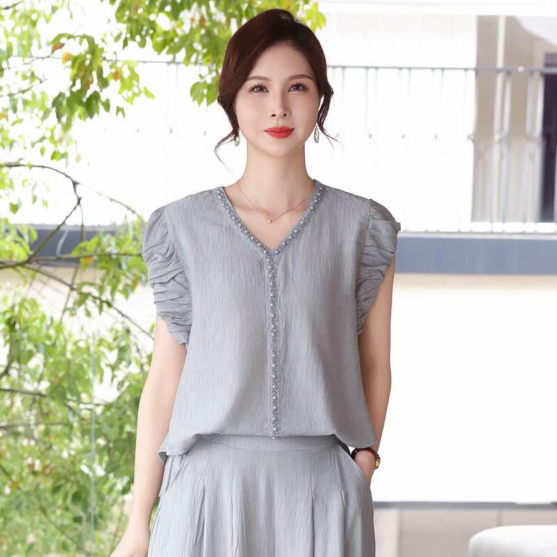 Elegant V-Neck Summer Two-Piece Set