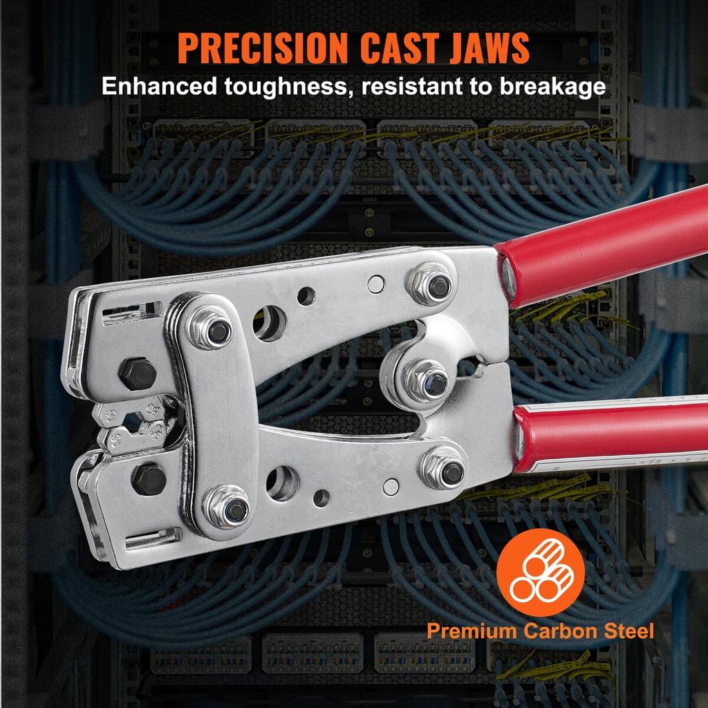 Battery Cable Lug Crimping Tool, 10-1/0AWG with Cable Cutter and 95PCS Copper Ring Terminals, 6 Wire Sizes Crimping Die and 100pcs Heat Shrink Tubes,