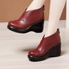 Small Size 32-43 Quality Soft Leather Shoes Women Platform Wedges Fall Winter 2025 Warm Plush High Heels Ankle Boots for Mother