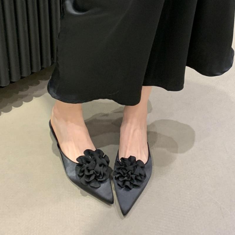 Fashion Bailamos Fashion Sexy Flower Pointed Toe Thin Low Heels Pumps Women Elegant Wedding Mules Shoes Slip On Slippers Zapatos De Muje