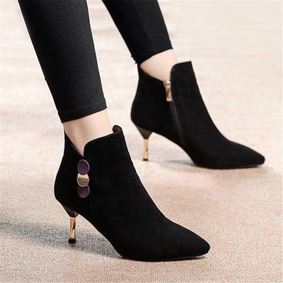 Herbst Winter Schwarz Warme Stiefeletten Spitz Zehenbereich Absatz Knöchelstiefel für Damen Bequem und Elegant Damen Kurze Schuhe im Angebot