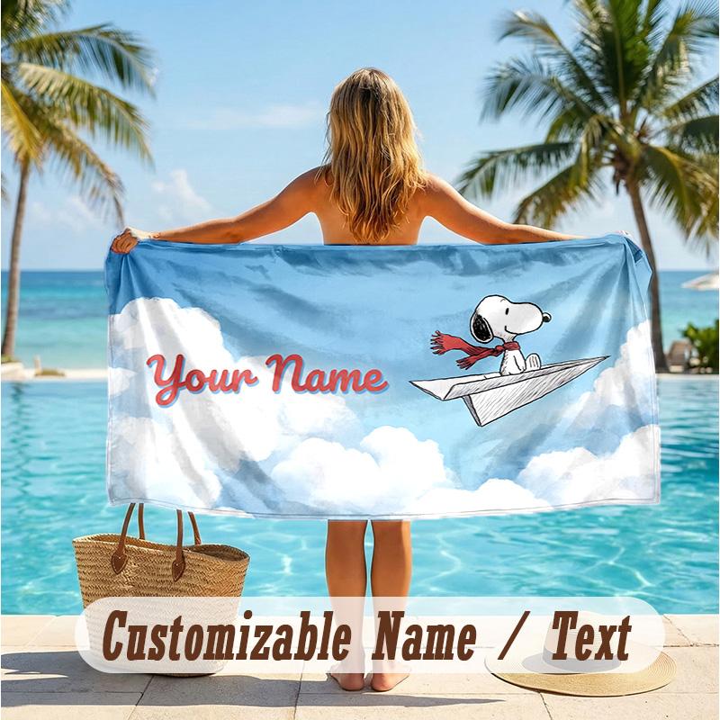 Custom Text Beach Towel, Soft Absorbent Swimming Multi-use TowelSnoopy Peanuts