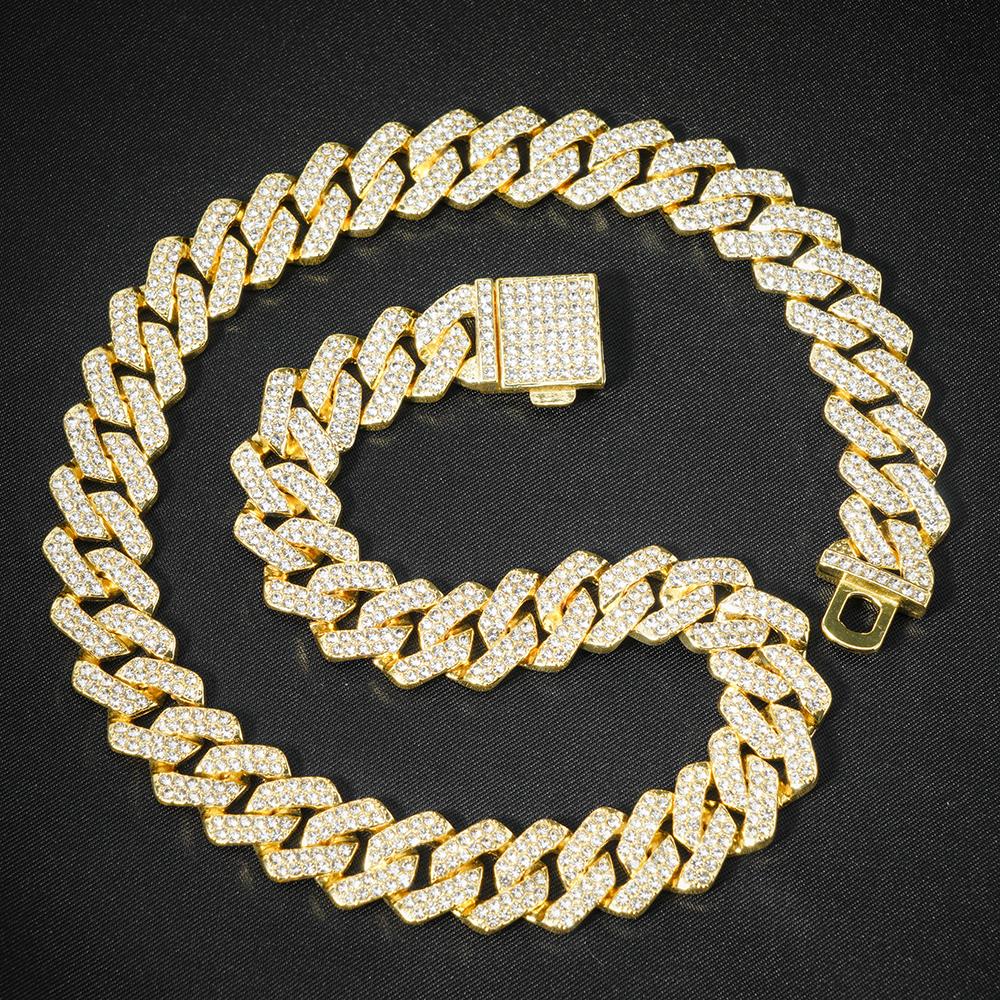 13MM AAA Rhinestone Iced Out Miami Cuban Link Chain Necklace For Men Women Chains Hip Hop Silver Color Jewelry On The Neck Gift