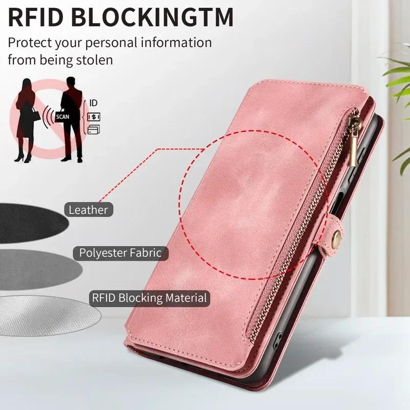 Flip Zipper Wallet Cards Solt Leather Case for Samsung Galaxy S25 Ultra S24 Plus S23 S22 A55 A15 A35 A34 A54 Phone Bags Cover