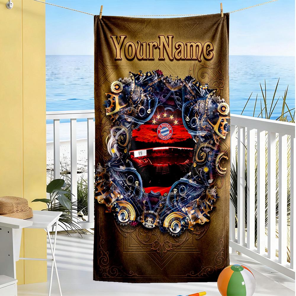 Bayern Munich Customize Text Beach Towel Quick-Dry Soft Microfiber Ideal for Travel Outdoor Swim Pool Yoga Surf Camping Hiking Gym Gift Holiday