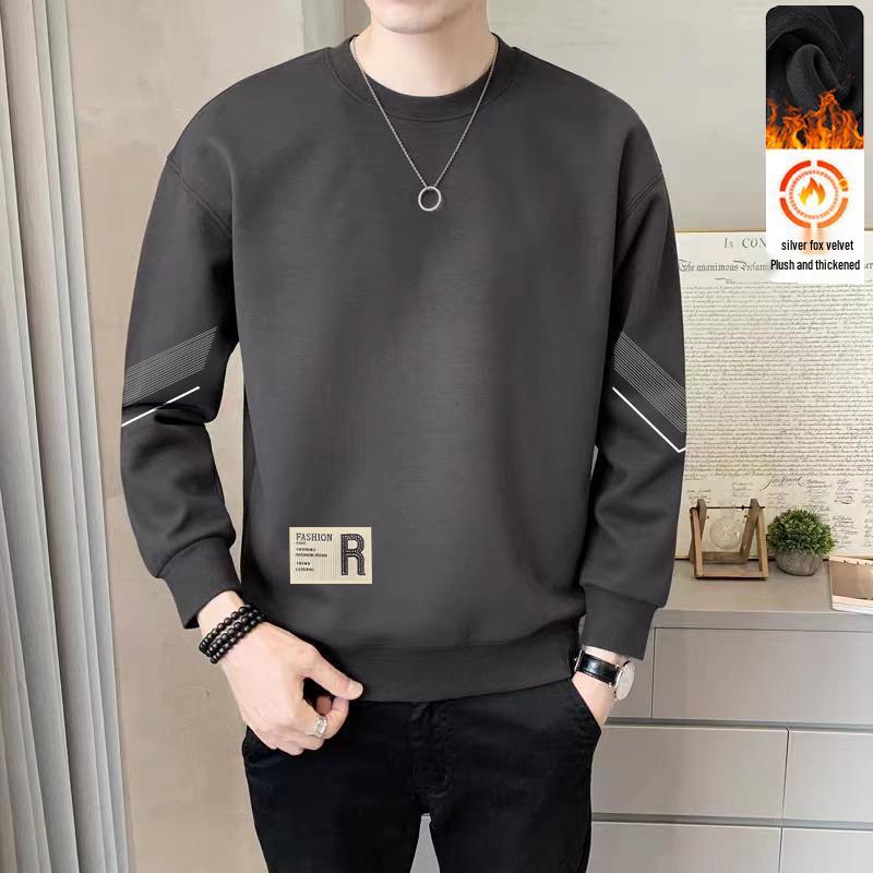 Men's Heavyweight 380g Round Neck Sweatshirt, Winter Loose Fit, Plus Velvet Long Sleeve Pullover, Casual Versatile Base Layer.