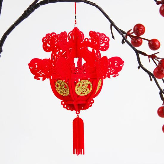 2 Stück Laternenanhänger zum chinesischen Neujahr mit Segensworten, Jahr des Drachen, Glücksszene, Layout-Ornament, Filzstoff, rote Laterne, Feiertagsparty, Zuhause