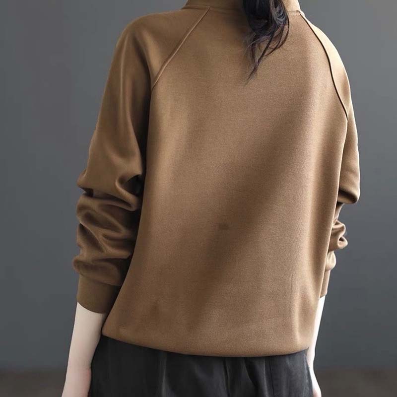 Sweatshirt for Women Autumn Winter Thickened Warm Stretchy Long Sleeve Oversize Solid Color Half-high Collar Tops