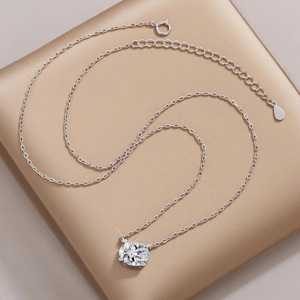 925 Sterling Silver Oval Moissanite Pendant Necklace - Classic, Versatile Design for Women
