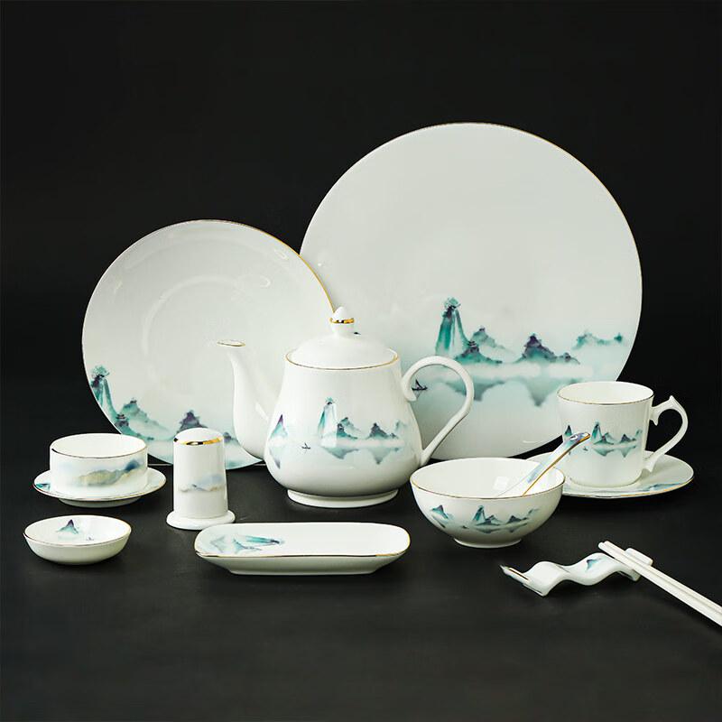 New Chinese Style Gold Rim Bone China Dinnerware Set