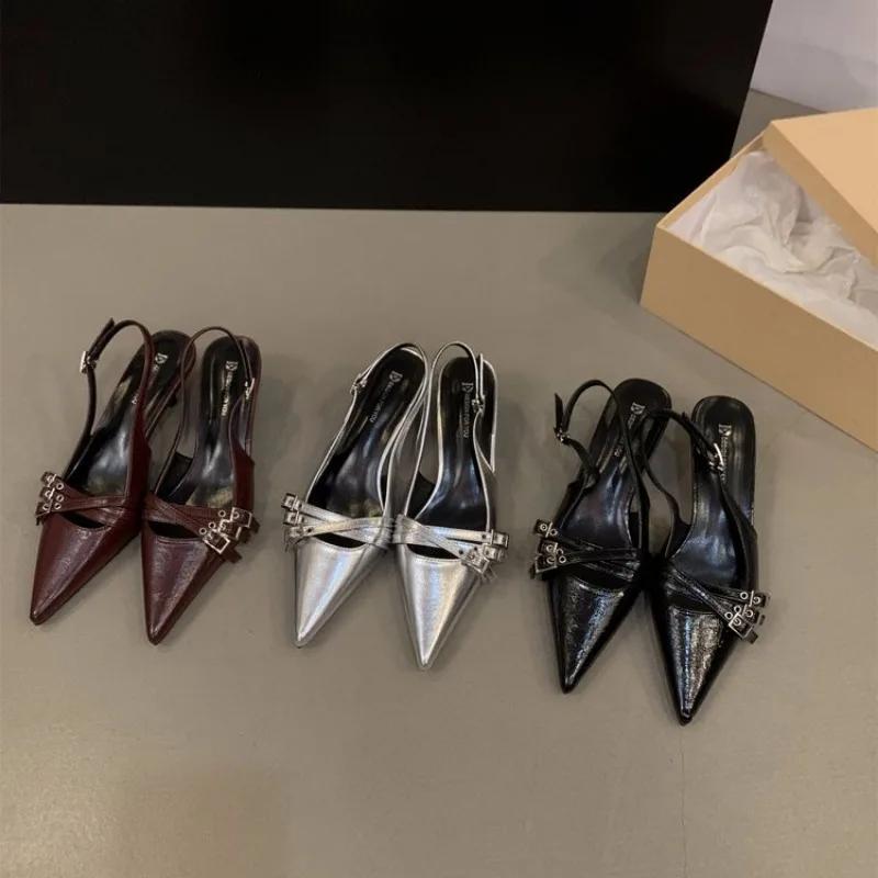 New High Heels Sandals Women Shoes Spring Summer Footwear Pointed Toe Party Ladies Shoes Fashion Buckle Strap Female Pumps