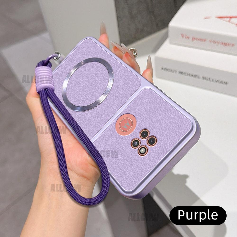 For Motorola Moto G9 Play For Magsafe Wireless Charging Case For Motorola Moto G9 Play With Lanyard PU Lambskin Cover
