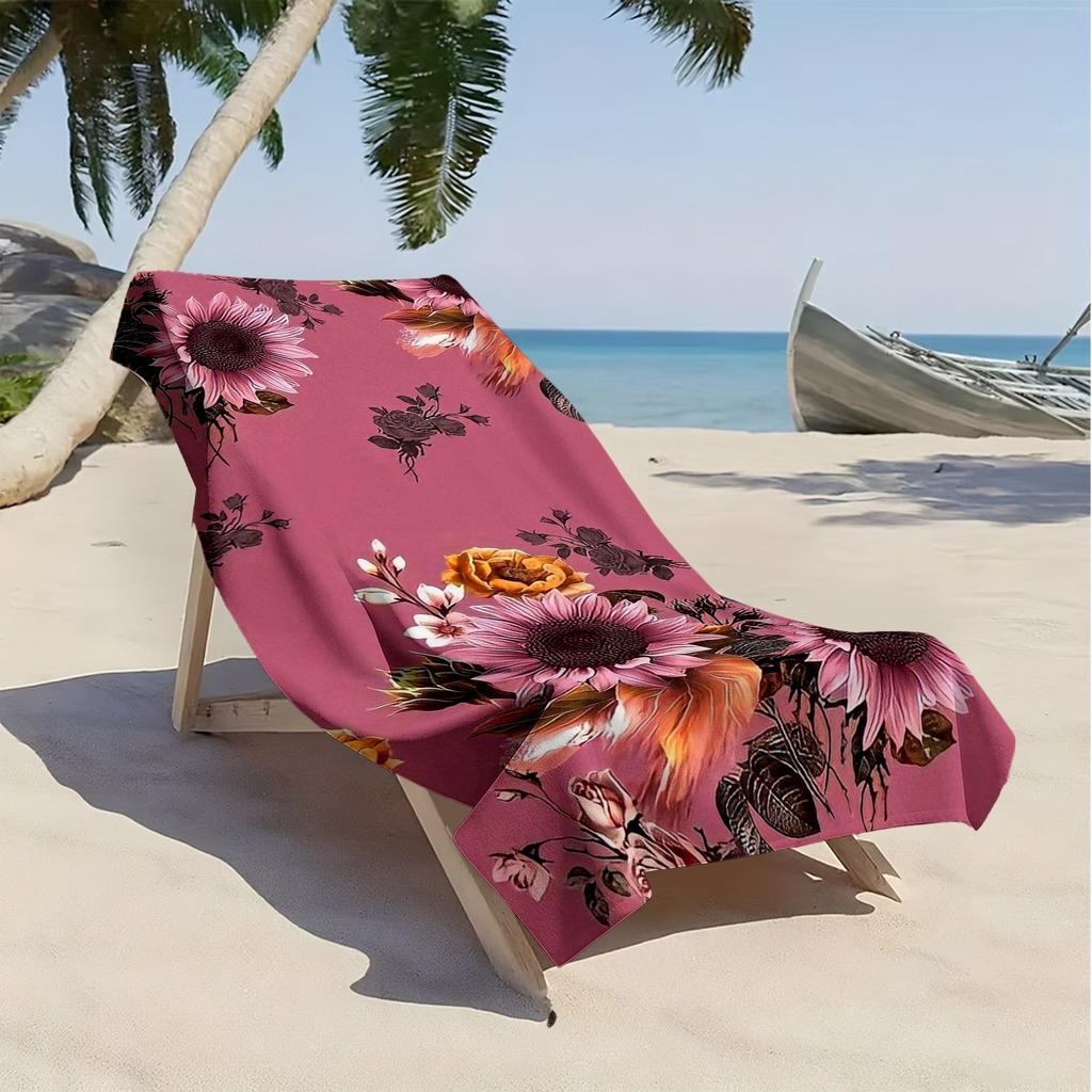 Retro sunflower and rose patterns polyester microfiber beach towel is highly absorbent, suitable for swimming and beach outings