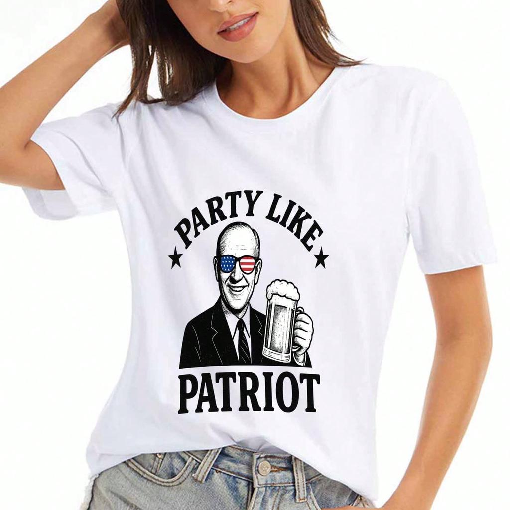Party Like A Patriot Wounisex's Cotton T Shirt, Premium Cotton Print, Durable, Casual Fashion. American Flag And Founding Father Graphic Tee, Patrioti