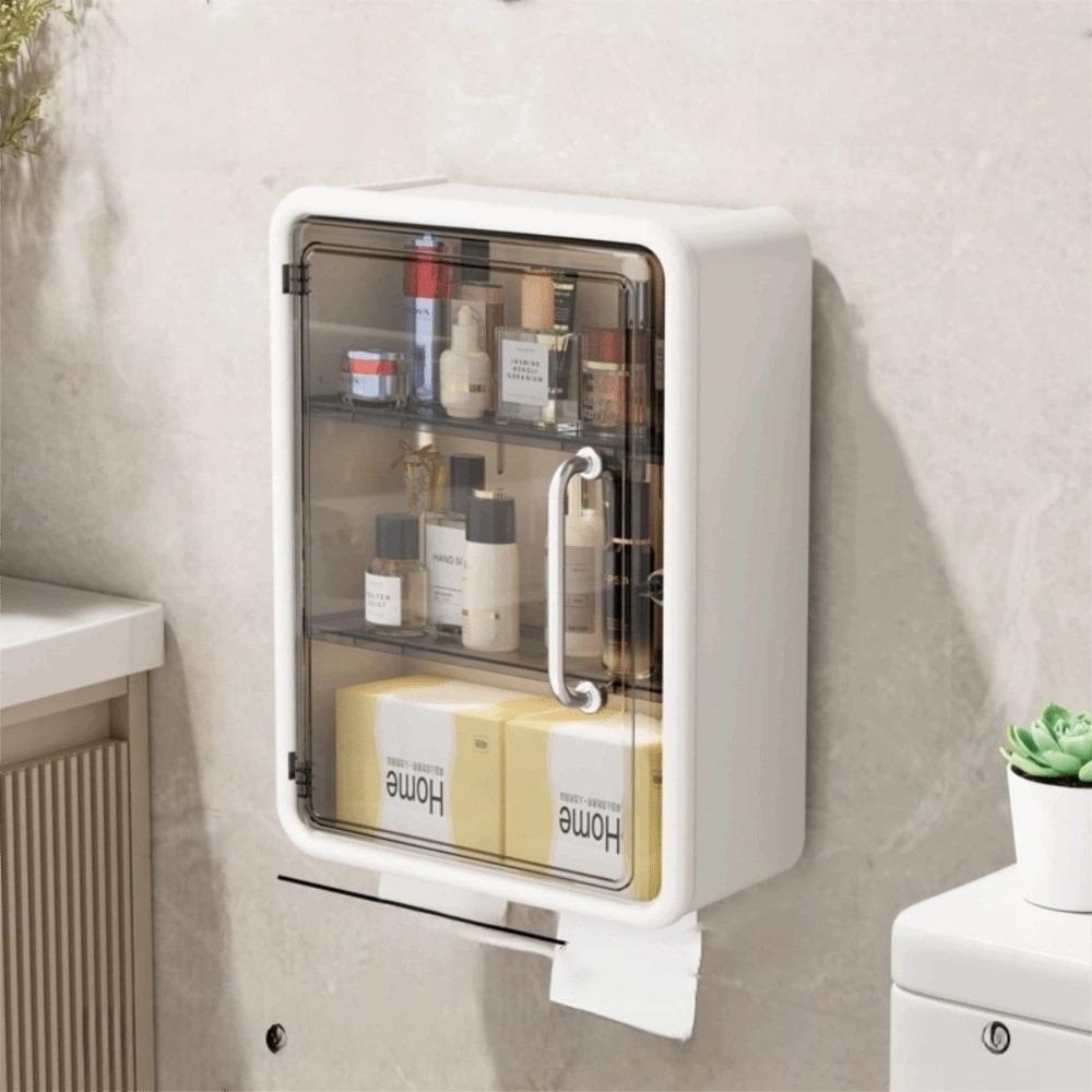 Large Capacity Wall Mounted Storage Box Dust-proof Waterproof Bathroom Storage Cabinet Multi Functional No Punching