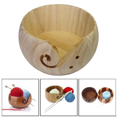 5.9 '' Crochet Yarn Bowl for Crochet, Knitting Holder, Wood Bowl, Basket