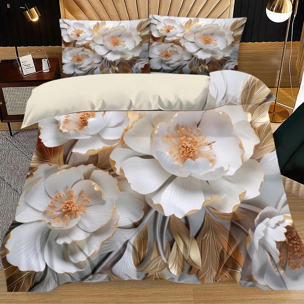 Floral Bedding Set 3D Printing 2-3 Piece Set (No Core) Suitable for Bedroom Duvet Cover Set Gift Halloween Christmas Decor Gifts