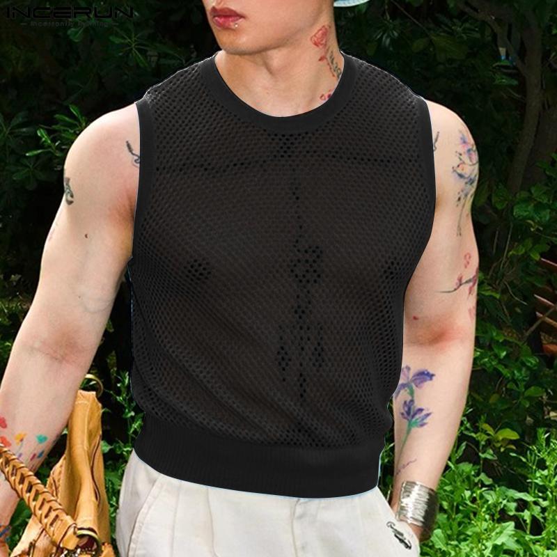INCERUN Herren Ärmellos Mesh Durchsichtig Party Club Tanktops